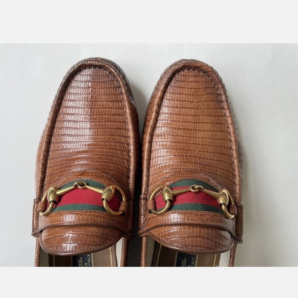 Gucci Authentic 1953 Style Web Stripe Horsebit Snakeskin Loafers (Mens 8) - Picture 5 of 9